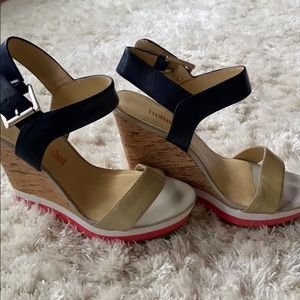 Blue & beige Wedges